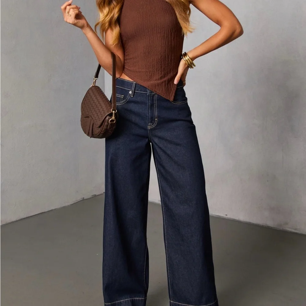 Vici Wide-Leg Dark Blue Jeans - Picture 3 of 7